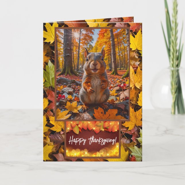 Funny Autumn Squirrel Thanksgiving Card (Front)