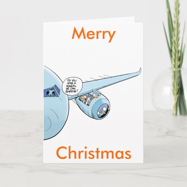 Funny Aviation Cartoon Merry Christmas Card (Front)