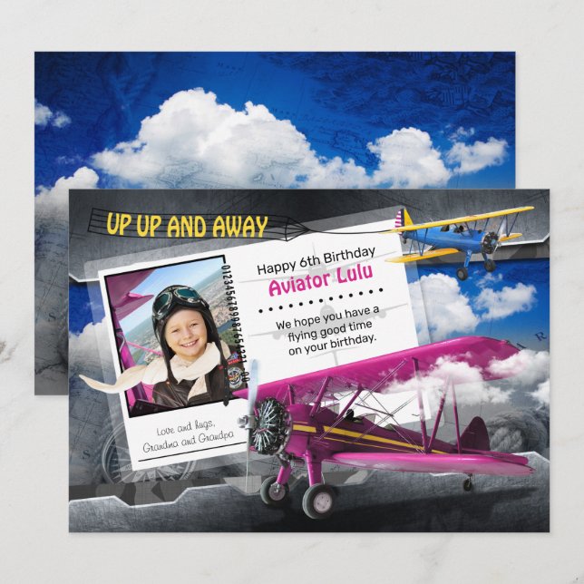 Funny Aviator Aeroplane Birthday Card (Front/Back)