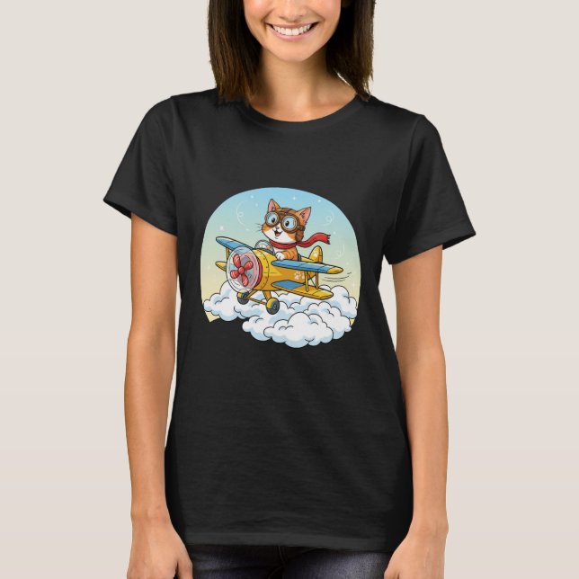 Funny Aviator Cat Pilot T-Shirt  (Front)