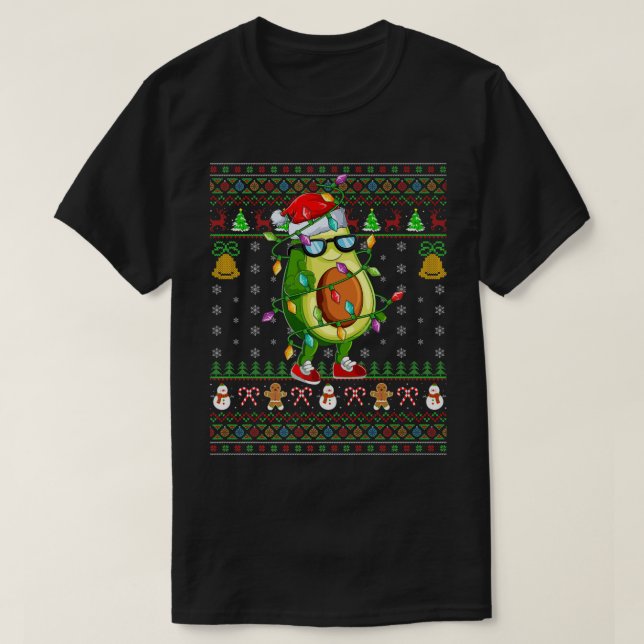 Funny Avocado Fruit Lover Xmas Santa Avocado Ugly  T-Shirt (Design Front)