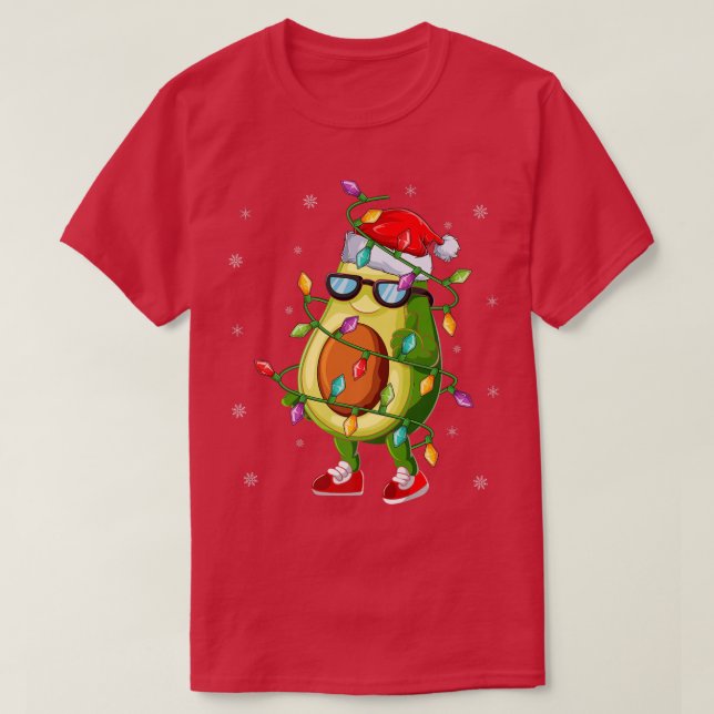 Funny Avocado Fruit Xmas Lighting Santa Avocado Ch T-Shirt (Design Front)
