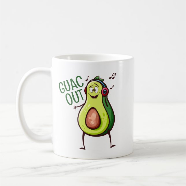 Funny Avocado Music Headphones Coffee Mug (Left)