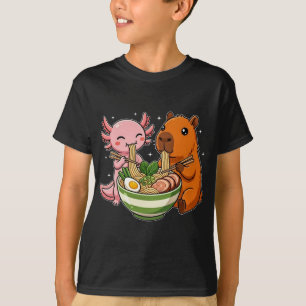 Funny Axolotl and Capybara Eating Ramen Cute T-Shirt