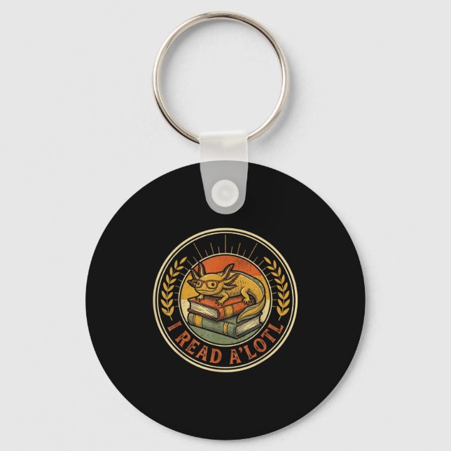 Funny axolotl book lover librarian reading library key ring (Front)
