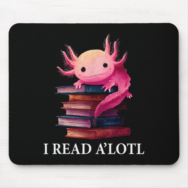 Funny Axolotl Book Lover Librarian Reading Library Mouse Mat (Front)