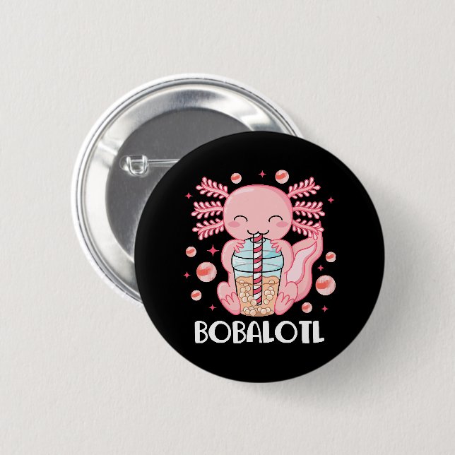 Funny Axolotl Bubble Tea 6 Cm Round Badge (Front & Back)