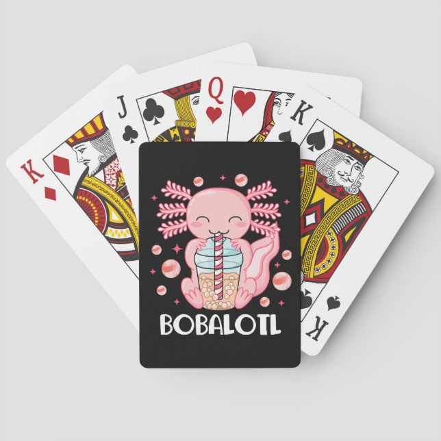 Funny Axolotl Bubble Tea Playing Cards (Back)