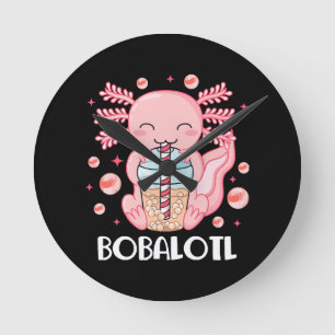 Funny Axolotl Bubble Tea Round Clock