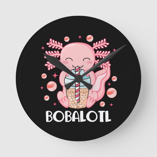 Funny Axolotl Bubble Tea Round Clock (Front)