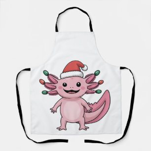 Funny Axolotl Christmas Santa Hat Xmas Outfit Apron