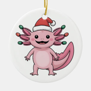 Funny Axolotl Christmas Santa Hat Xmas Outfit Ceramic Tree Decoration