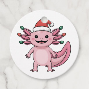 Funny Axolotl Christmas Santa Hat Xmas Outfit Favour Tags