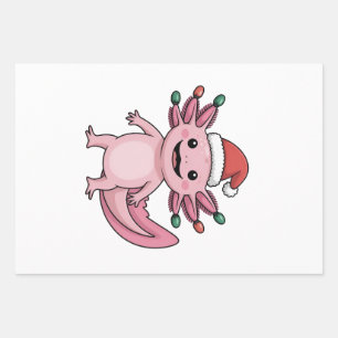 Funny Axolotl Christmas Santa Hat Xmas Outfit Wrapping Paper Sheet
