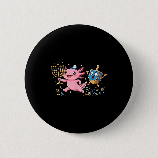 Funny Axolotl Dreidel Menorah Hanukkah Kids Womens 6 Cm Round Badge (Front)