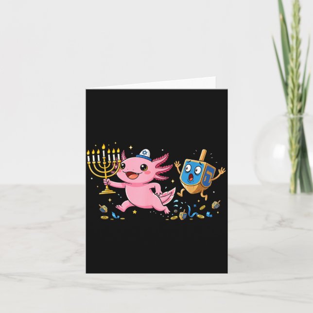 Funny Axolotl Dreidel Menorah Hanukkah Kids Womens Card (Front)