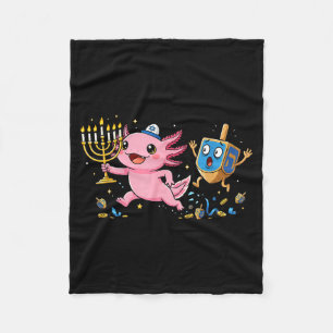 Funny Axolotl Dreidel Menorah Hanukkah Kids Womens Fleece Blanket