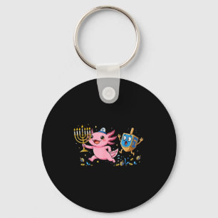 Funny Axolotl Dreidel Menorah Hanukkah Kids Womens Key Ring