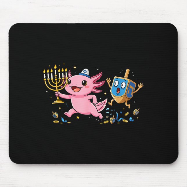 Funny Axolotl Dreidel Menorah Hanukkah Kids Womens Mouse Mat (Front)