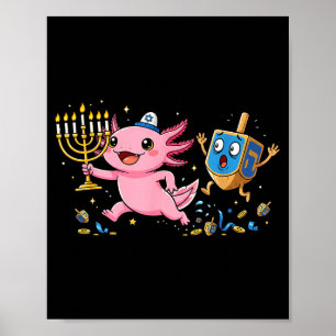 Funny Axolotl Dreidel Menorah Hanukkah Kids Womens Poster