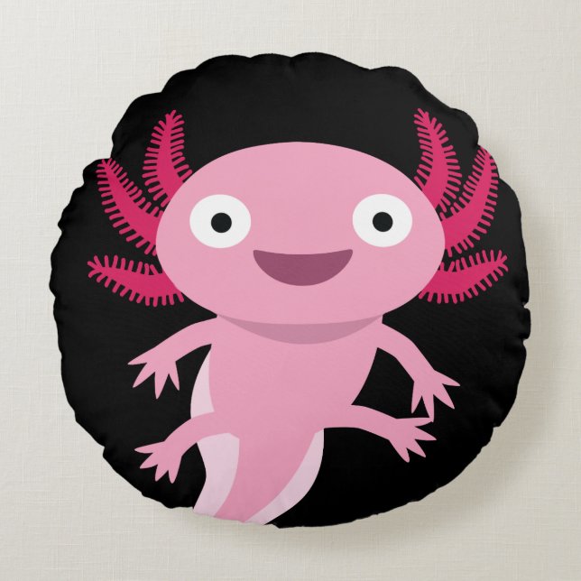 Funny Axolotl Illustration Round Cushion (Front)