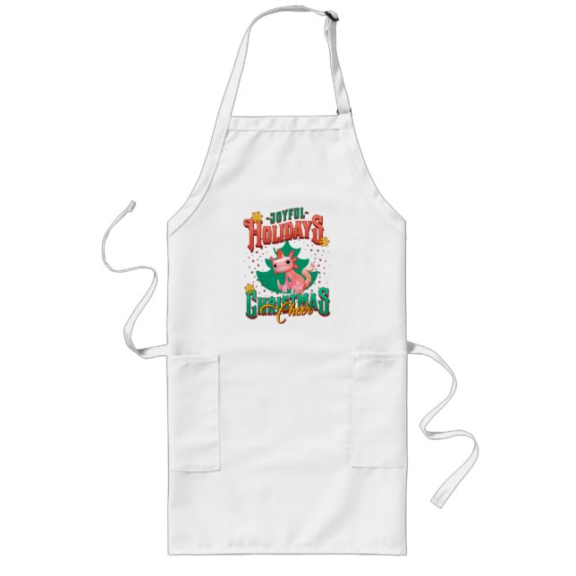 Funny Axolotl Joyful Holidays Christmas Cheers Long Apron (Front)