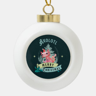 Funny Axolotl Merry Christmas Ceramic Ball Christmas Ornament