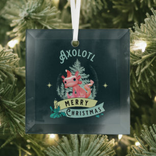 Funny Axolotl Merry Christmas Glass Tree Decoration