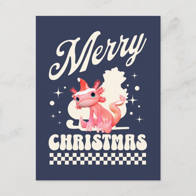 Funny Axolotl Merry Christmas Holiday Postcard (Front)
