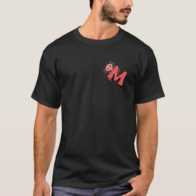 Funny Axolotl Monogram Salamander Letter M Initial T-Shirt (Front)