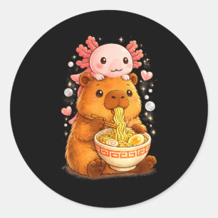 Funny axolotl noodle anime kawaii and capybara classic round sticker