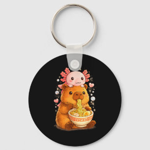Funny axolotl noodle anime kawaii and capybara key ring