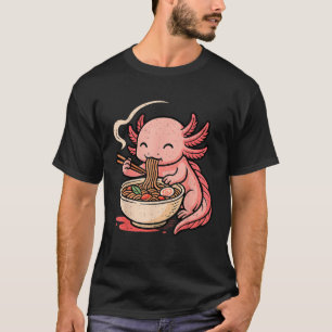 Funny Axolotl Noodle Anime Kawaii Animal Eating Ra T-Shirt