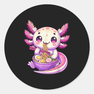 Funny Axolotl Noodle Anime Kawaii Axolotl Eating R Classic Round Sticker