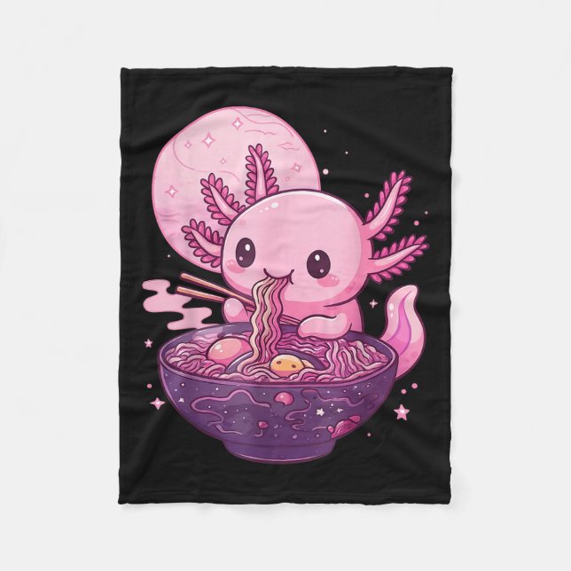 Funny Axolotl Noodle Anime Kawaii Axolotl Eating R Fleece Blanket (Front)