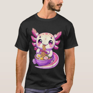 Funny Axolotl Noodle Anime Kawaii Axolotl Eating R T-Shirt