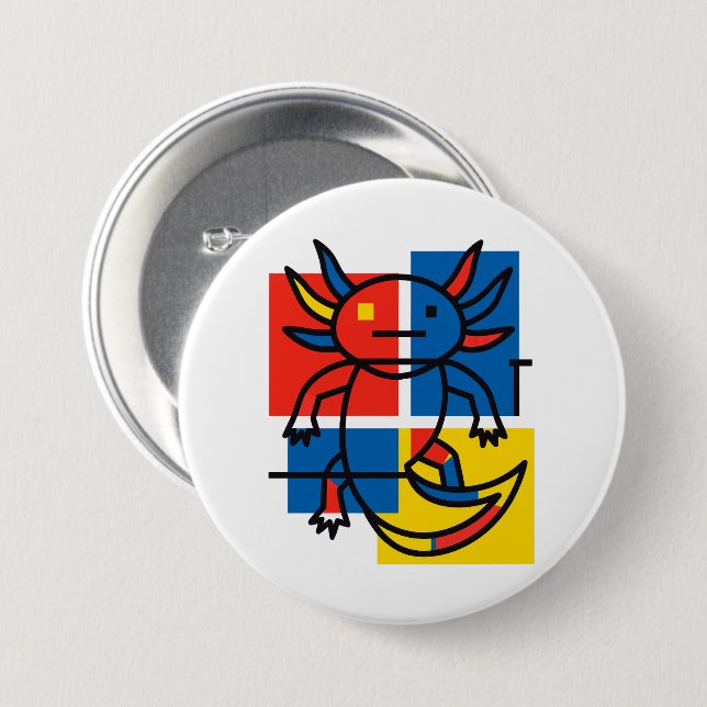 Funny Axolotl Piet Mondrian Abstract Art Pattern 7.5 Cm Round Badge (Front & Back)