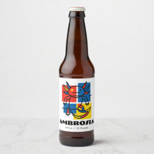 Funny Axolotl Piet Mondrian Abstract Art Pattern Beer Bottle Label