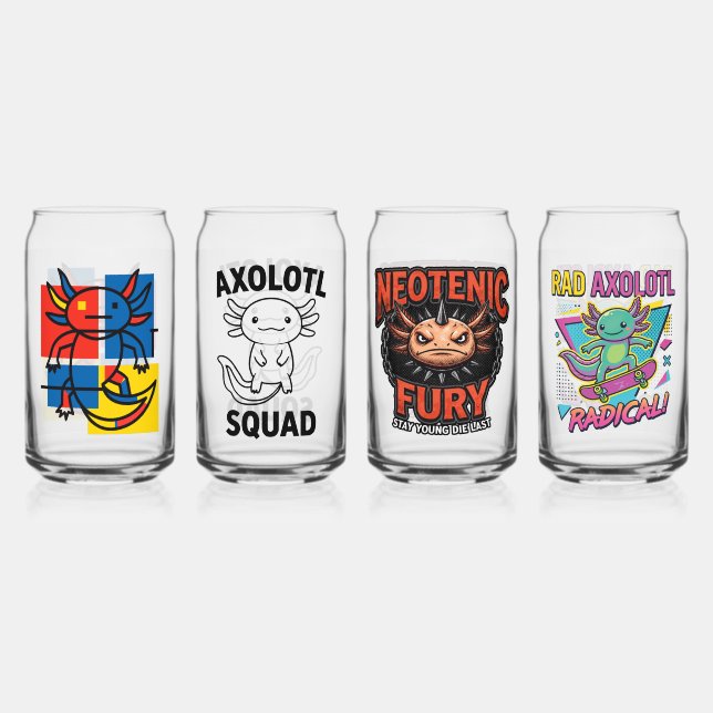 Funny Axolotl Piet Mondrian Abstract Art Pattern Can Glass (Front)