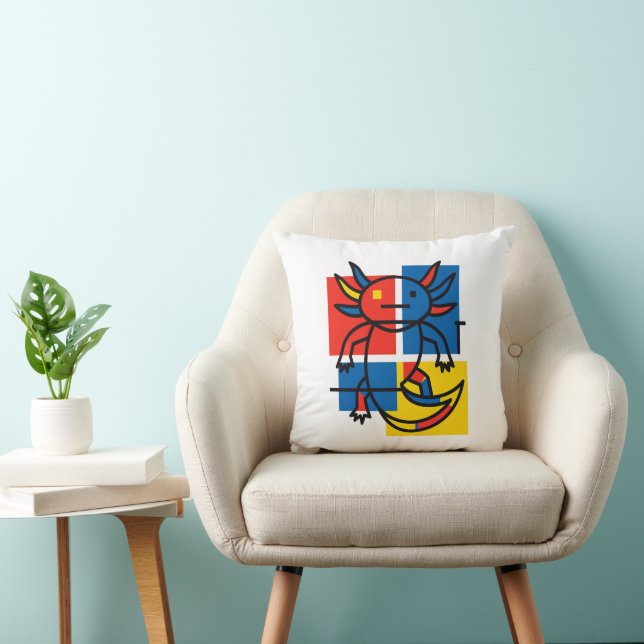 Funny Axolotl Piet Mondrian Abstract Art Pattern Cushion (Chair)