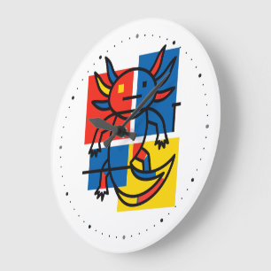 Funny Axolotl Piet Mondrian Abstract Art Pattern Large Clock