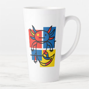 Funny Axolotl Piet Mondrian Abstract Art Pattern Latte Mug