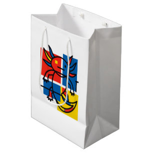 Funny Axolotl Piet Mondrian Abstract Art Pattern Medium Gift Bag