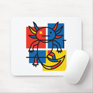 Funny Axolotl Piet Mondrian Abstract Art Pattern Mouse Mat