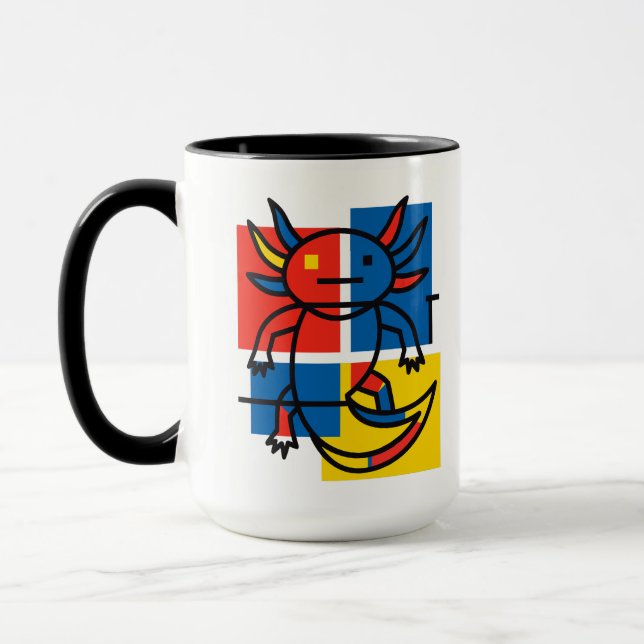 Funny Axolotl Piet Mondrian Abstract Art Pattern Mug (Left)
