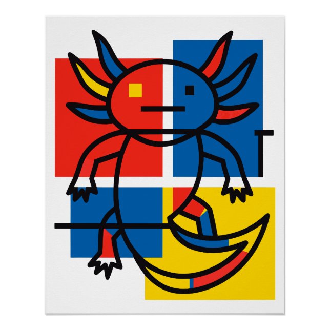 Funny Axolotl Piet Mondrian Abstract Art Pattern Poster (Front)
