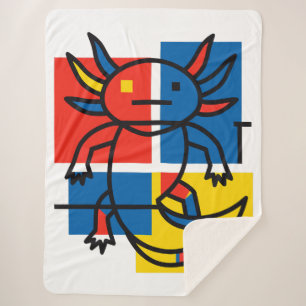 Funny Axolotl Piet Mondrian Abstract Art Pattern Sherpa Blanket