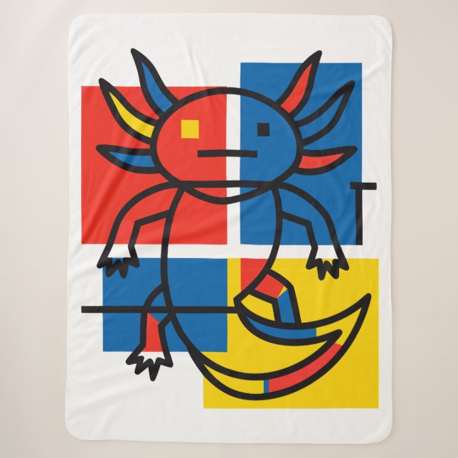 Funny Axolotl Piet Mondrian Abstract Art Pattern Sherpa Blanket (Front)