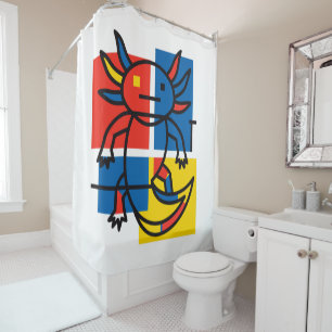 Funny Axolotl Piet Mondrian Abstract Art Pattern Shower Curtain