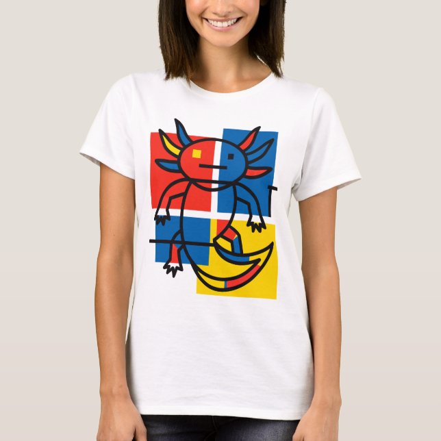 Funny Axolotl Piet Mondrian Abstract Art Pattern T-Shirt (Front)